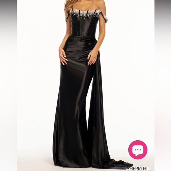 Sherri Hill 56091 black off shoulder size 10
